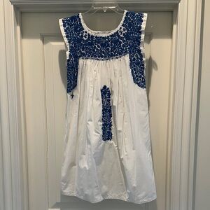 Mi Golondrina Blue and White Embroidered Dress